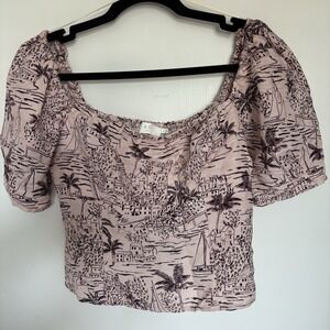 Anthropologie ASTR The Label Larisa Blouse Top Med coastal village print Org $98